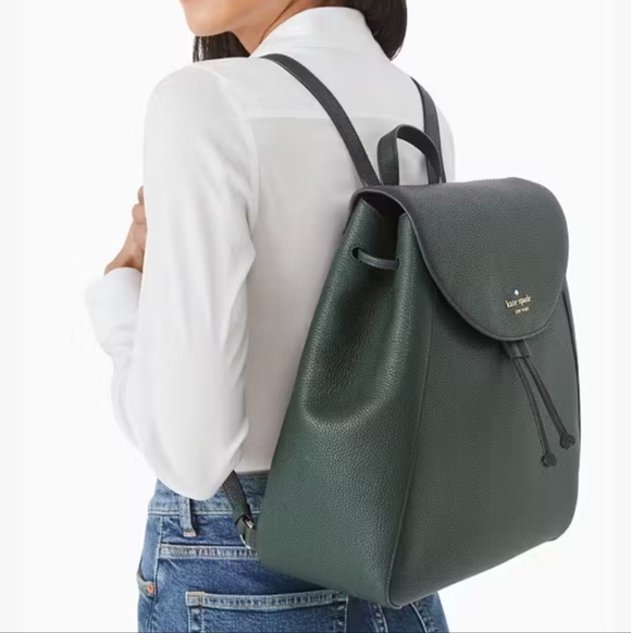 New Kate Spade ♠️ Leila Large Flap Backpack Flap Backpack Enchanted Green main image 6